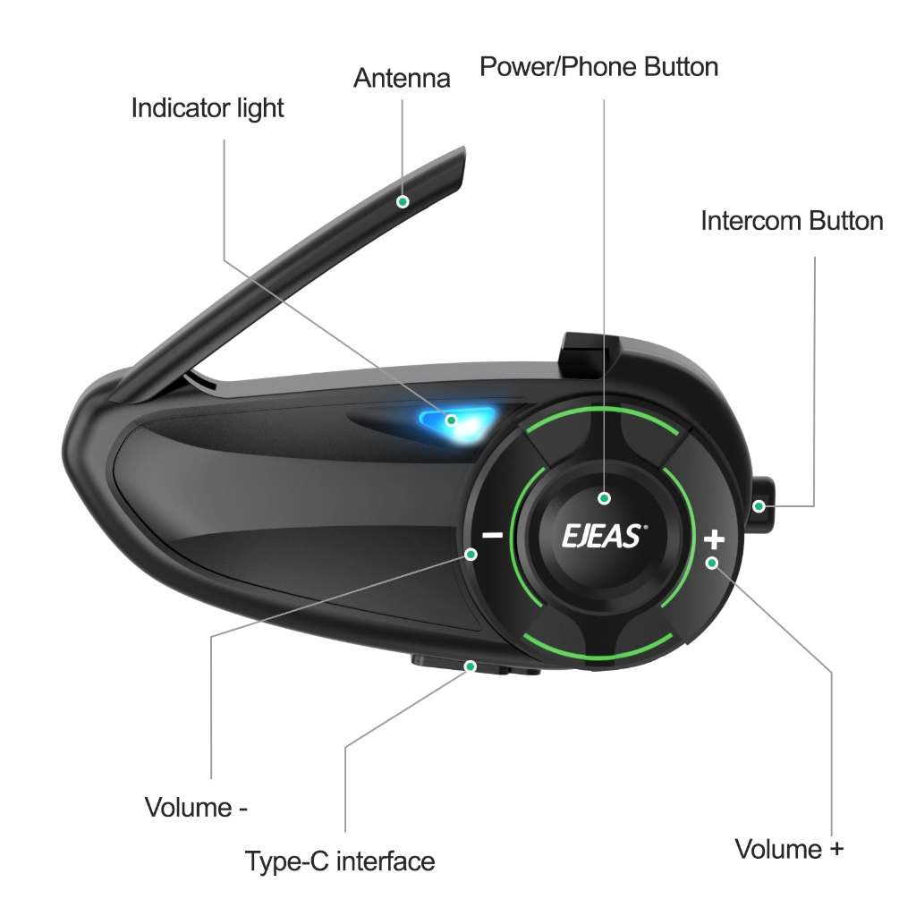 EJEAS Q8 Motorcycle Helmet Over Ear Bluetooth Headphones Intercom, New Mesh 3.0 Group Intercom System with Music Sharing and Channel Switching for 6 Riders Talking at The Same Time